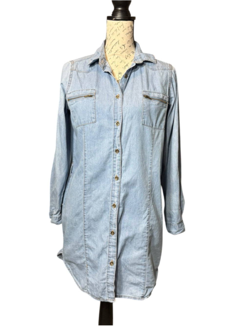 Women's love by CHESLEY Denim Button Down Shirt Dress Size S Light Blue